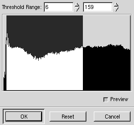 Gimp Threshold dialog with ranges adjusted to the described effect