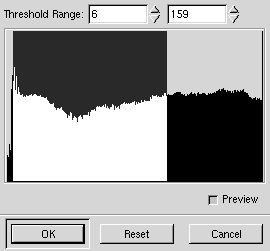 Gimp Threshold dialog with ranges adjusted to the described effect